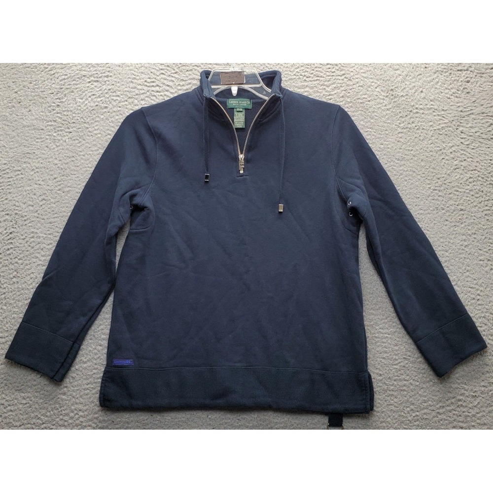 Ralph Lauren 1/4 Zip Sweatshirt Womens PS Navy Chunky Long Sleeve Mock Neck